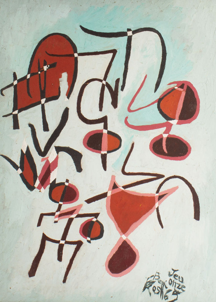 Beni E. Kosh Signed 1965 “Jeu Onze” Abstract Oil on Board Painting