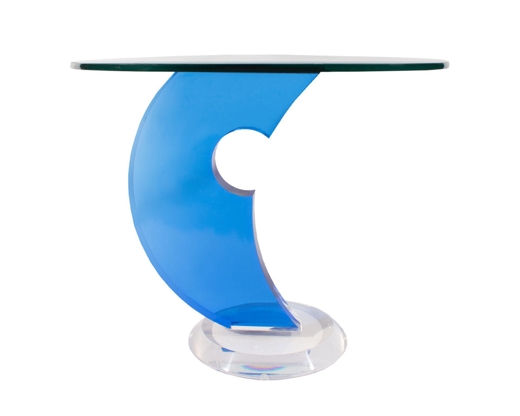 Postmodern Glass and Lucite Blue Accent Table