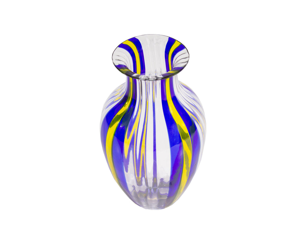 Oggetti Italian Glass Blue and Yellow Vase