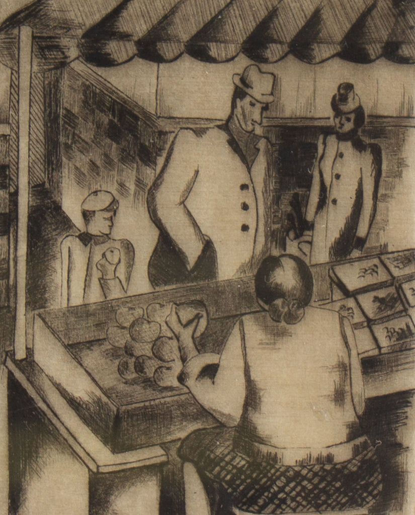 Ida Louise Krueck Signed “The Market” Limited Edition Drypoint Etching