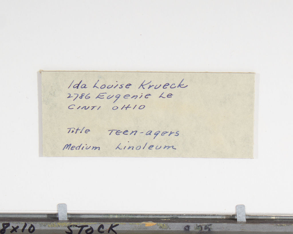 Ida Louise Krueck “Teen-Agers” Abstract Linocut
