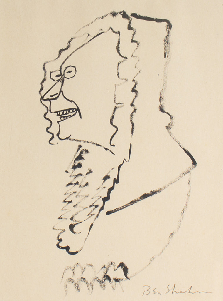 Ben Shahn Signed 1950s “Judge with Wig” Abstract Ink Drawing