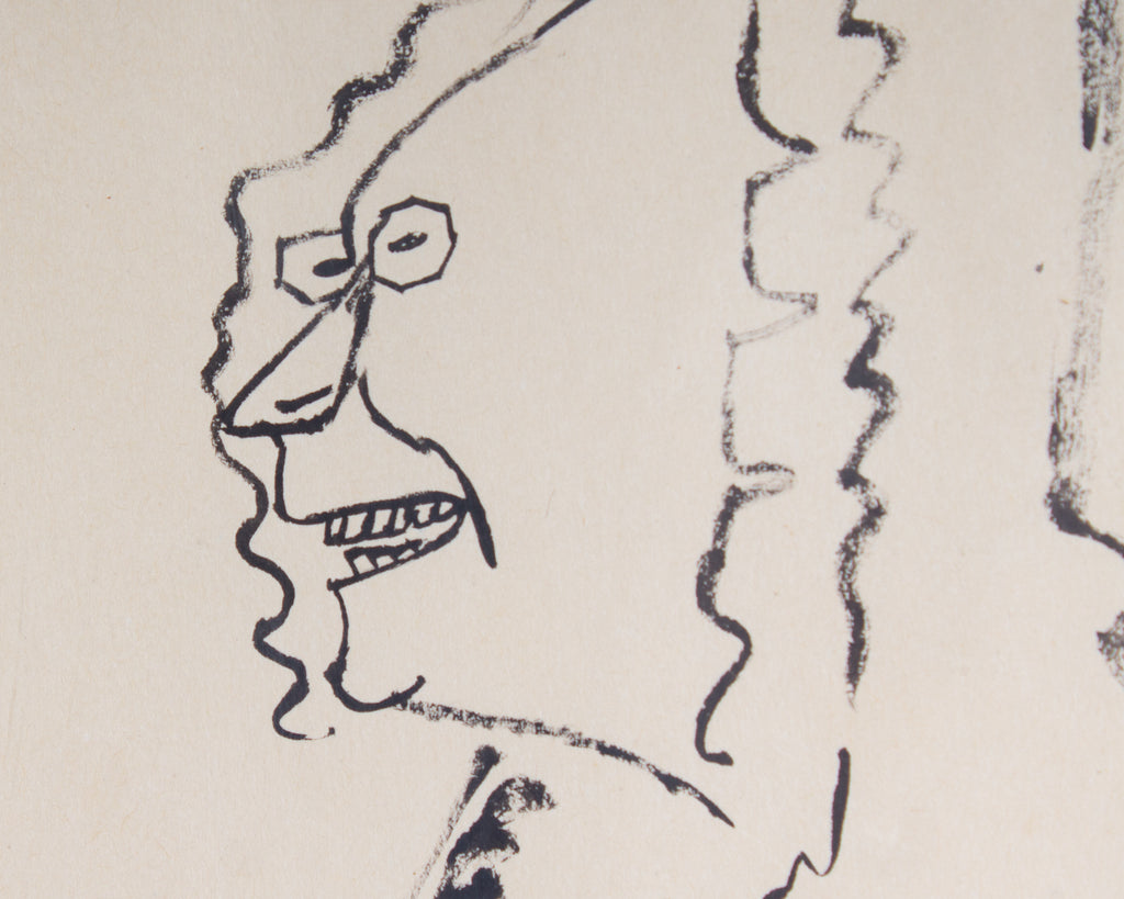 Ben Shahn Signed 1950s “Judge with Wig” Abstract Ink Drawing