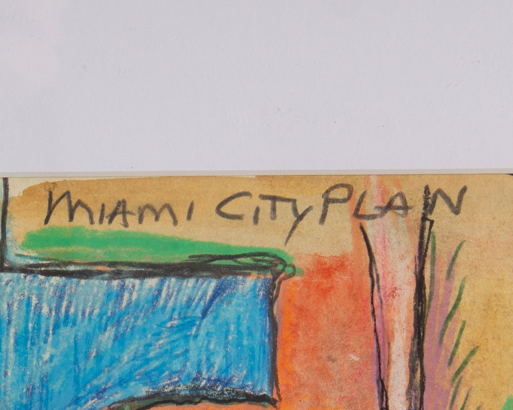 Harry Hilson Signed 1984 “Miami City Plan” Abstract Mixed Media Drawing