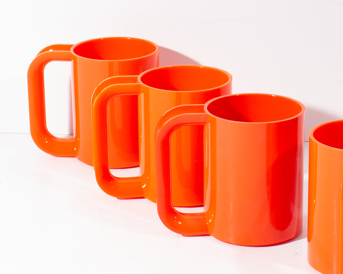 Massimo Vignelli Heller Orange Melamine Stackable Mugs, Set of 7