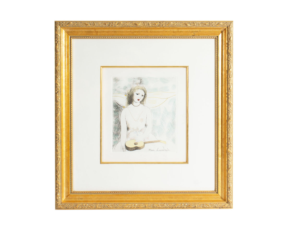 Marie Laurencin “Young Girl with a Guitar” Hand-Colored Etching