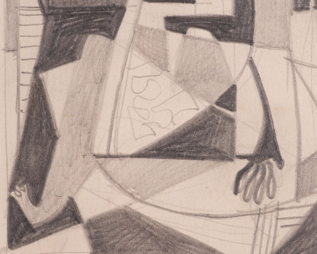 Seymour Fogel "Figure In An Interior" Graphite Drawing on Paper