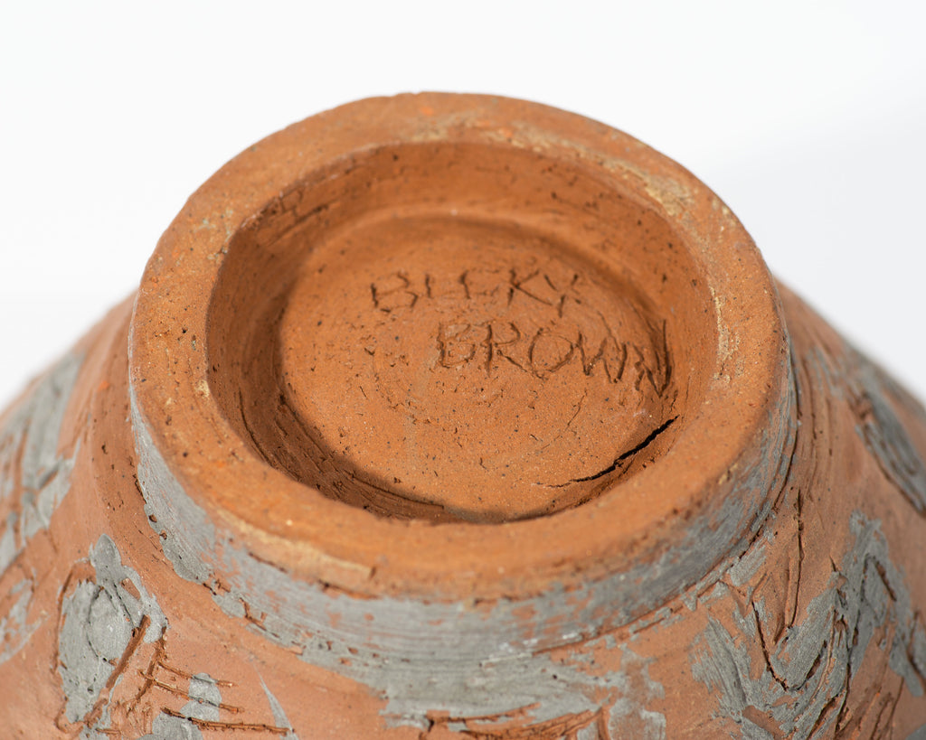 Becky Brown Signed Studio Pottery Bowl with Incised Design