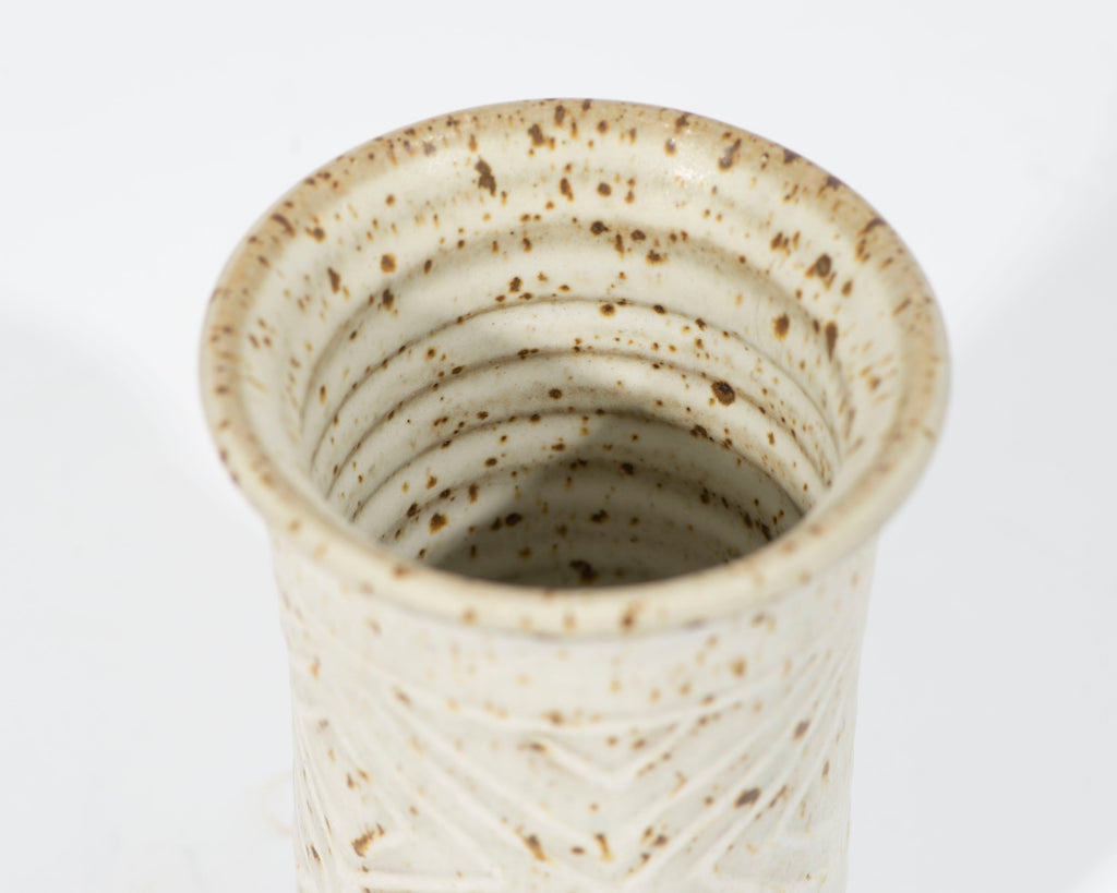 Marj Peeler Signed Studio Pottery Vase with Incised Design