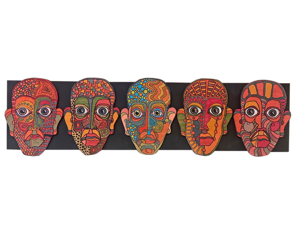 R.A. Buys Signed “Faces in Row” Mixed Media Wall Assemblage