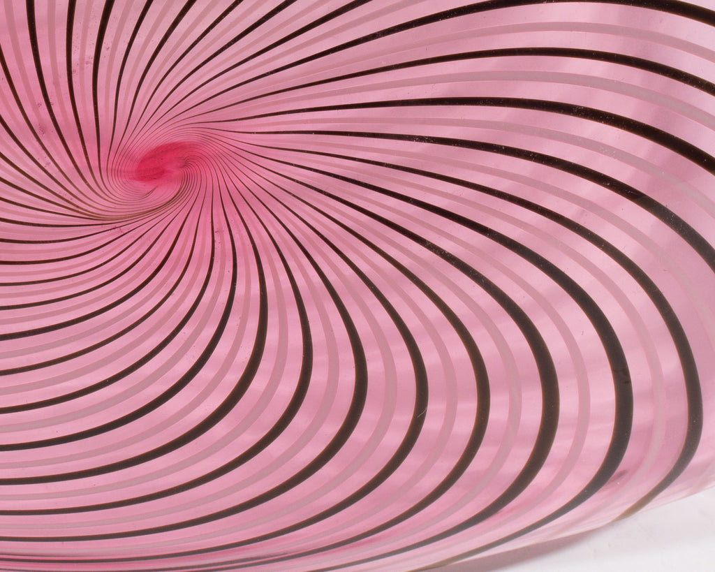 Seguso Viro Italian Murano Art Glass Pink Striped Compote