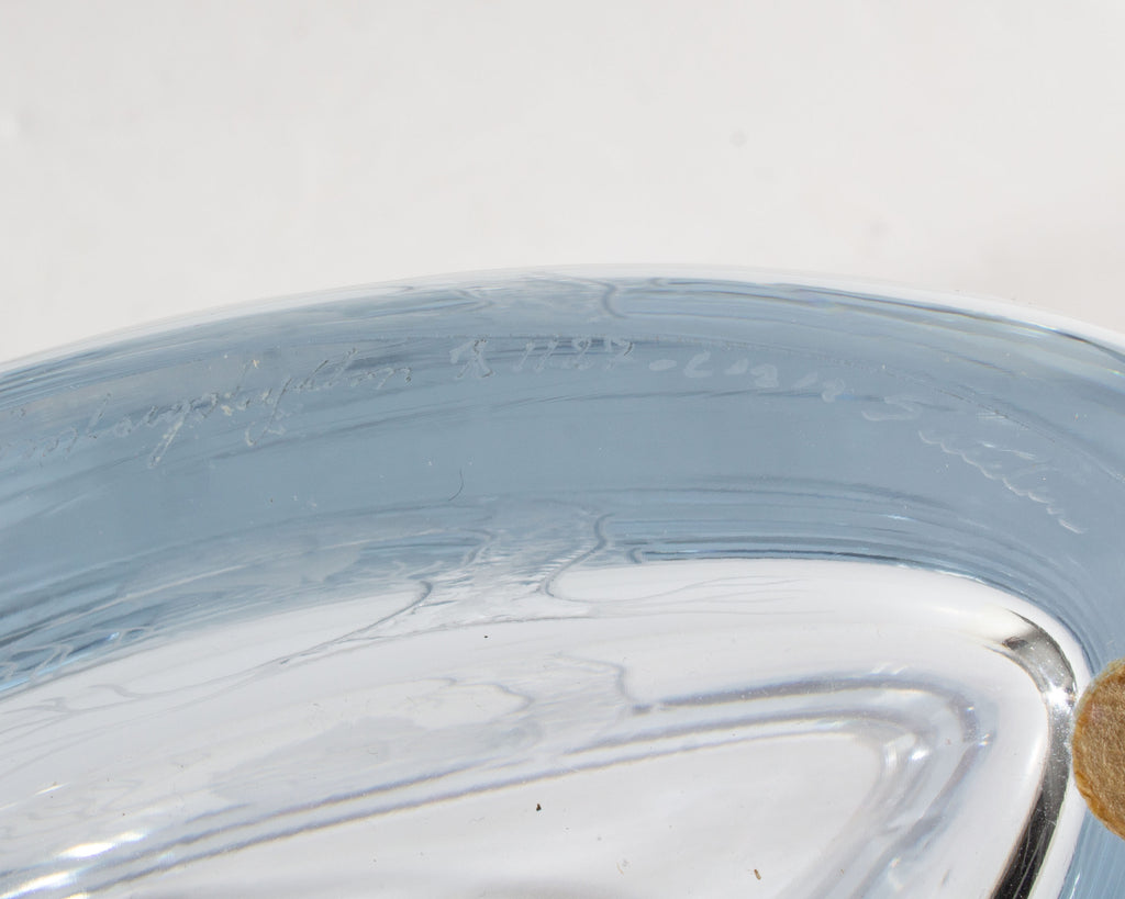 Strombergshyttan Sweden Blue Glass Vase with Owl