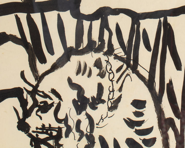 Harry Hilson Signed 1959 Abstract Ink Drawing of a Dog