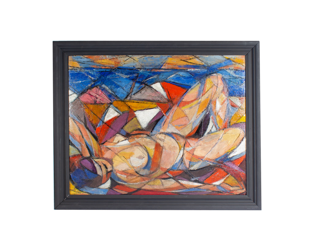 Christ Contoguris Signed Cubist Style Abstract Reclining Nude Oil on Board