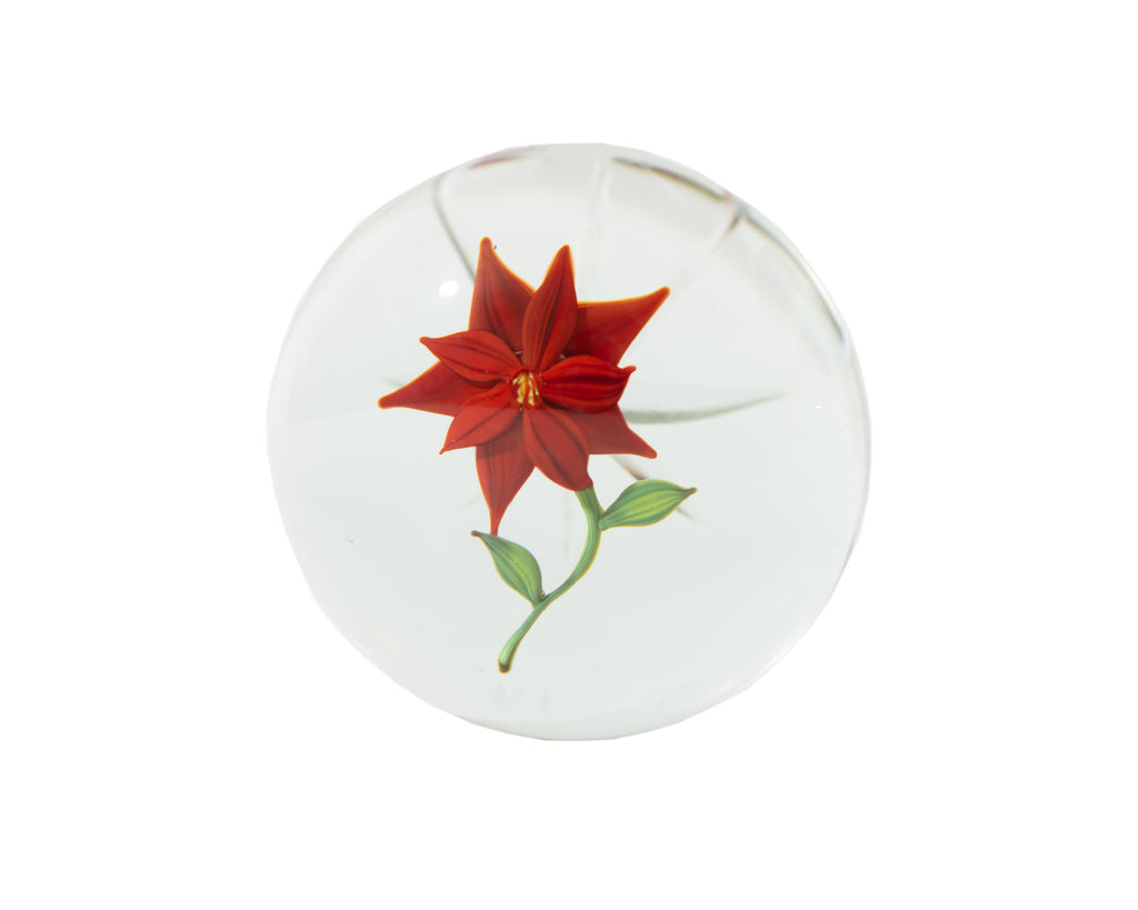 Paul Stankard 1972 Art Glass Red Flower Paperweight