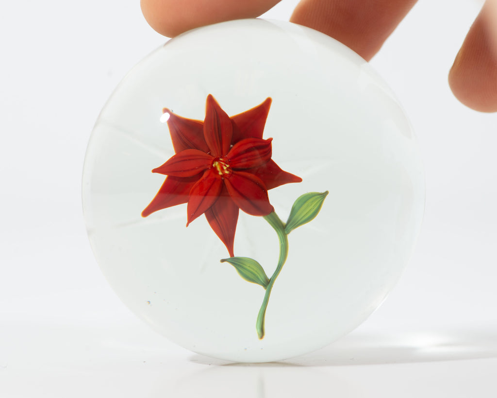 Paul Stankard 1972 Art Glass Red Flower Paperweight