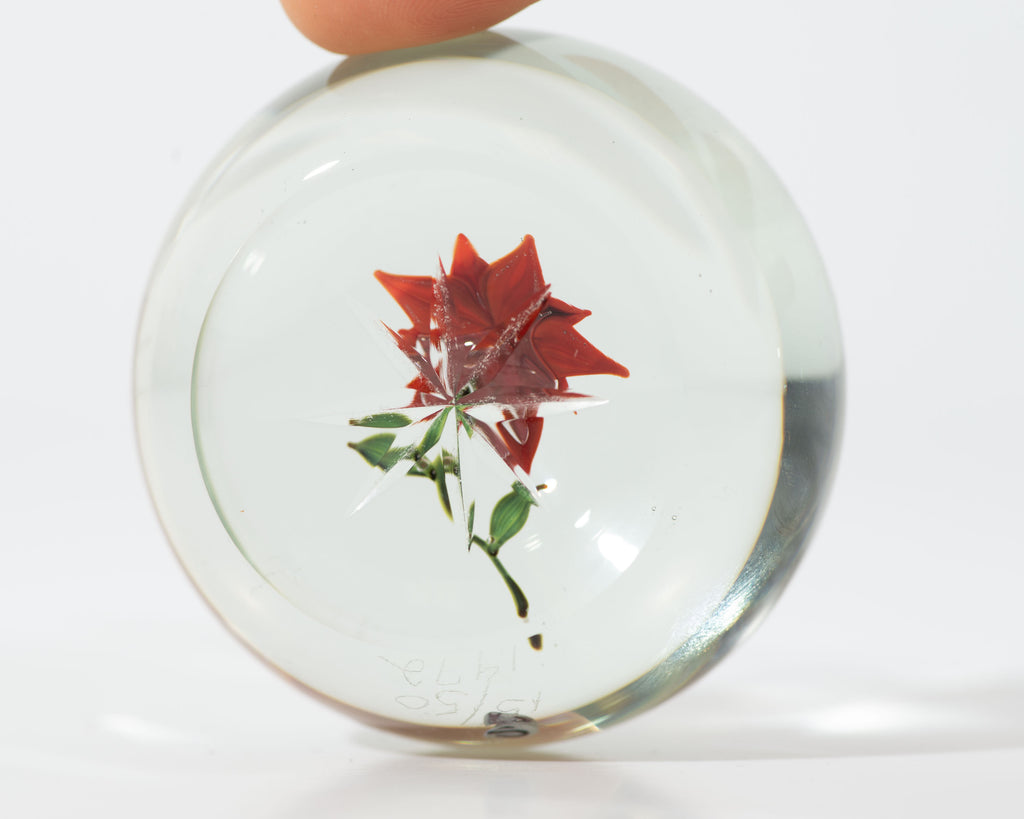 Paul Stankard 1972 Art Glass Red Flower Paperweight