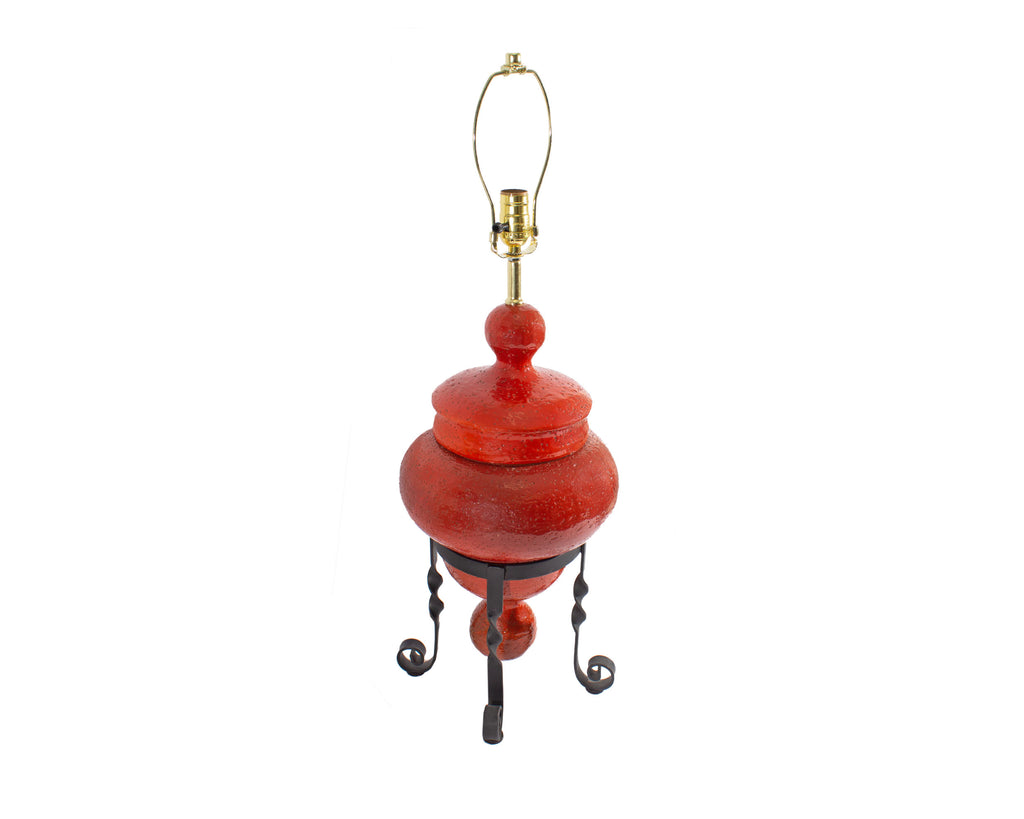 Bitossi Italian Orange Ceramic Table Lamp with Metal Stand