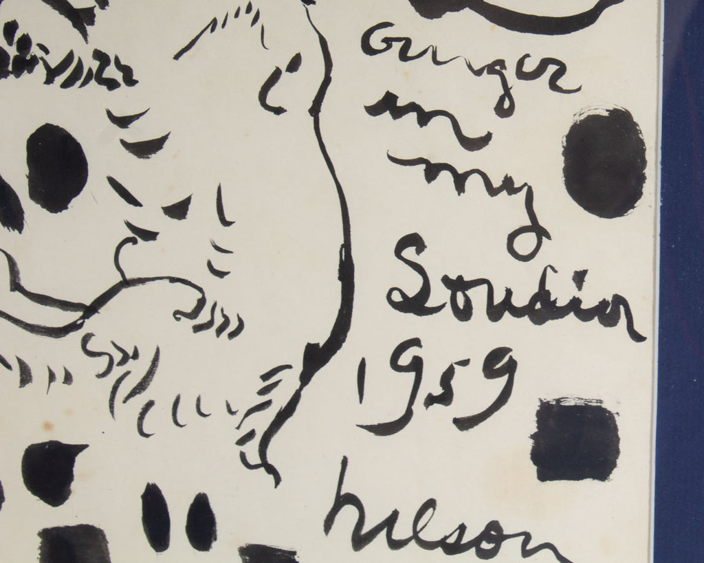 Harry Hilson Signed 1959 “Ginger in my Studio” Abstract Ink Drawing