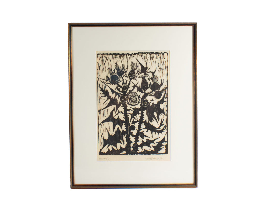 Niels Larsen Signed 1964 Artist’s Proof Woodcut of Thistles