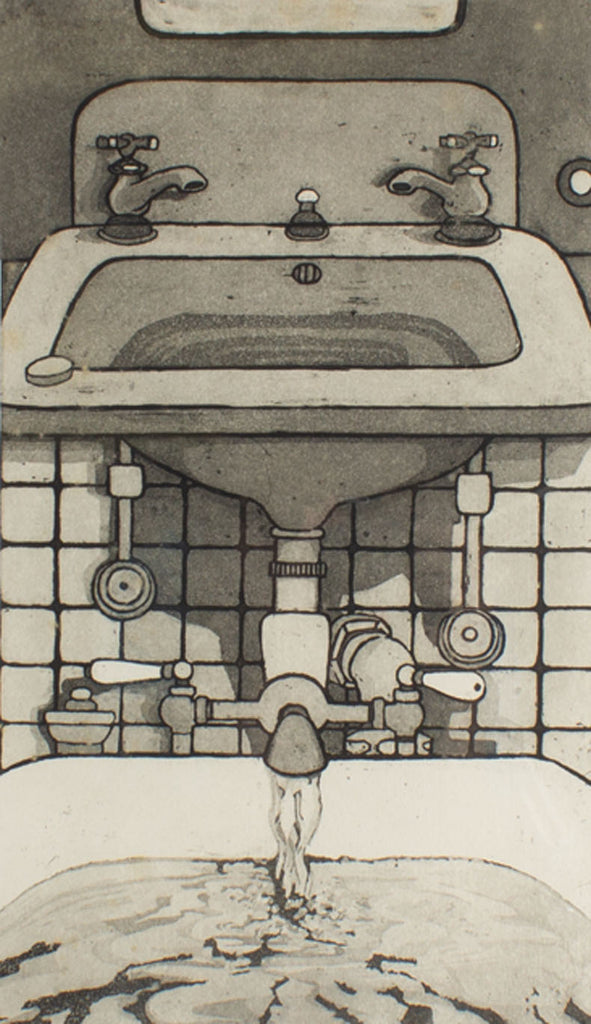Deborah Ellis Signed 1975 “Bathroom” Limited Edition Aquatint Print
