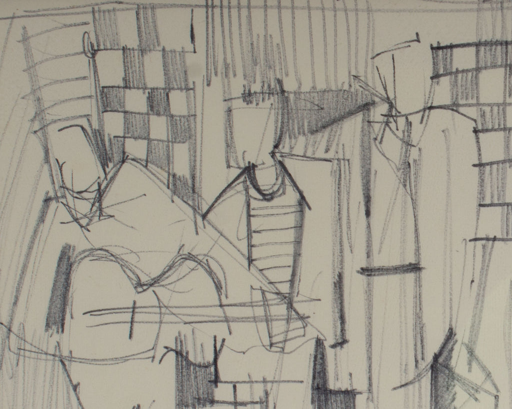 Harry Hilson Signed Cubist Style Marker Drawing of Three Figures