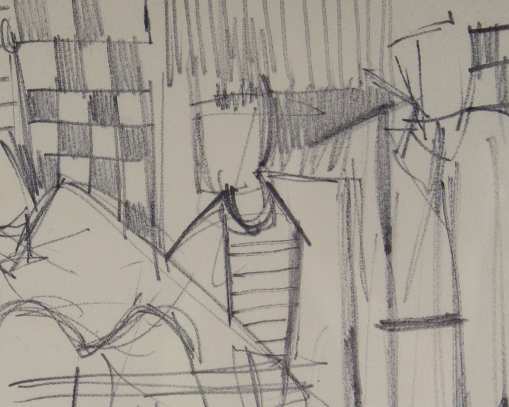 Harry Hilson Signed Cubist Style Marker Drawing of Three Figures