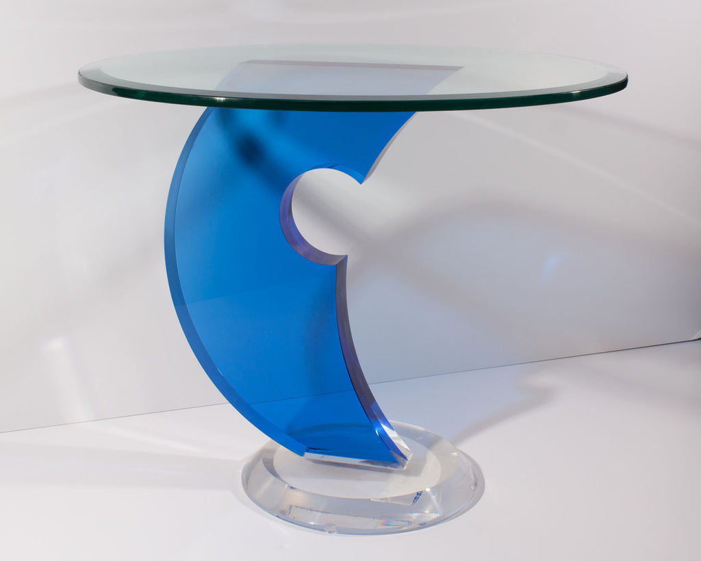Postmodern Glass and Lucite Blue Accent Table