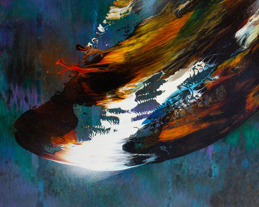 Leonardo Nierman Signed 1970s “Cosmic Wind” Oil on Board Painting