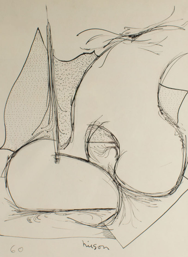 Harry Hilson Signed 1960 Abstract Ink Drawing