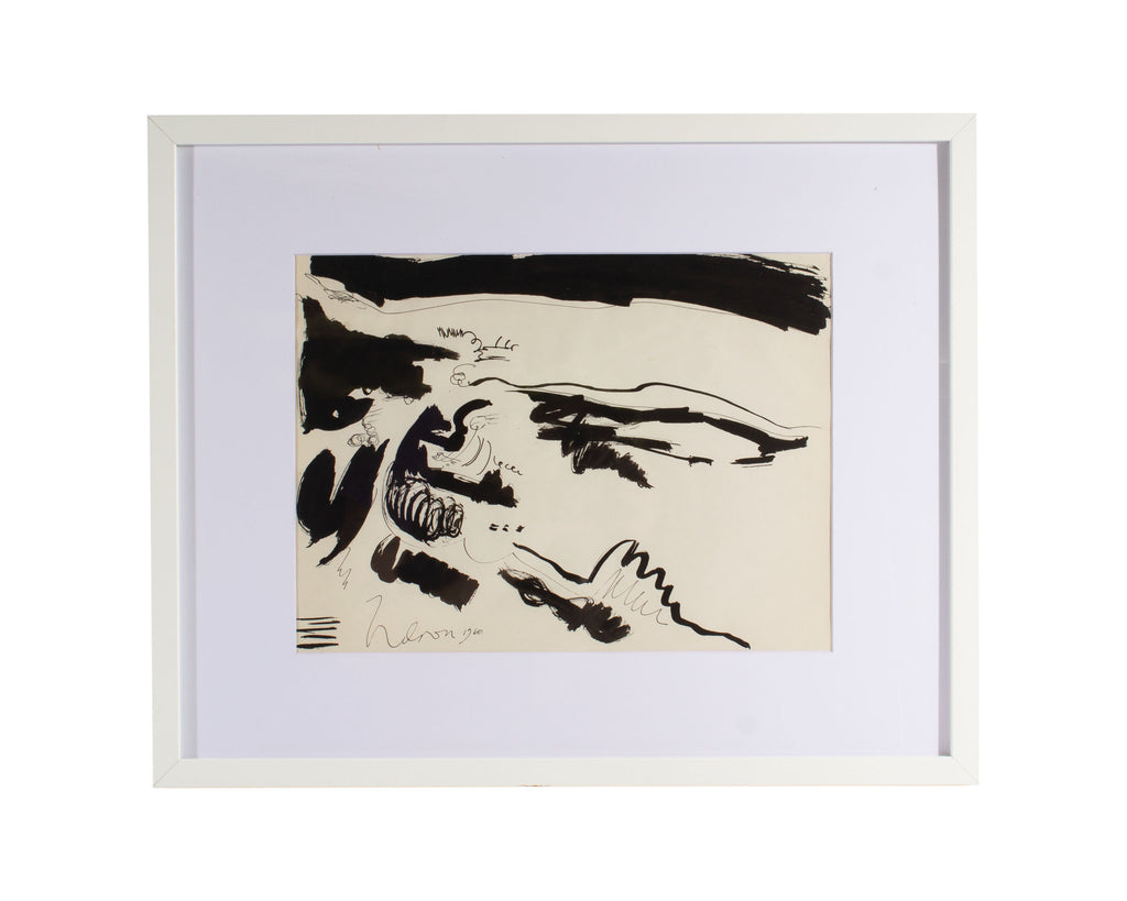 Harry Hilson Signed 1960 Abstract Ink Landscape Painting