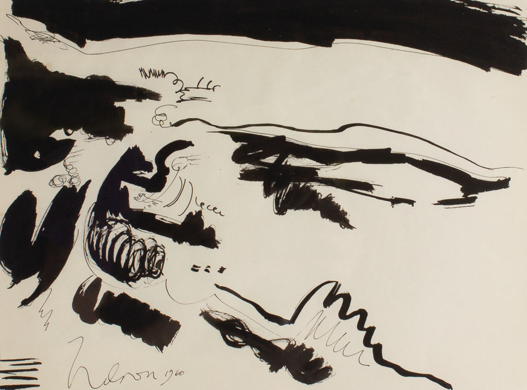Harry Hilson Signed 1960 Abstract Ink Landscape Painting