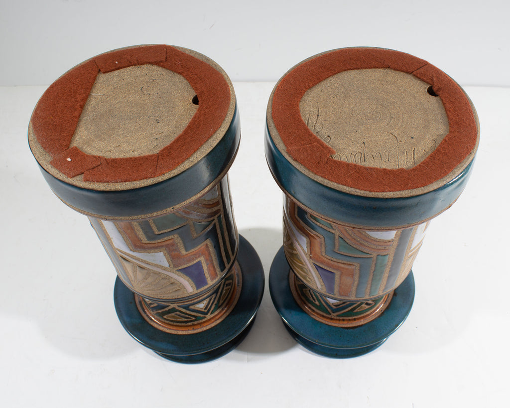 Eleanor Murphey Signed 1991 Sunstone Pottery Pillar Candle Holders