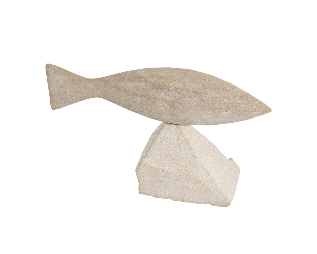 Charles R. Schiefer Abstract Limestone Fish Sculpture
