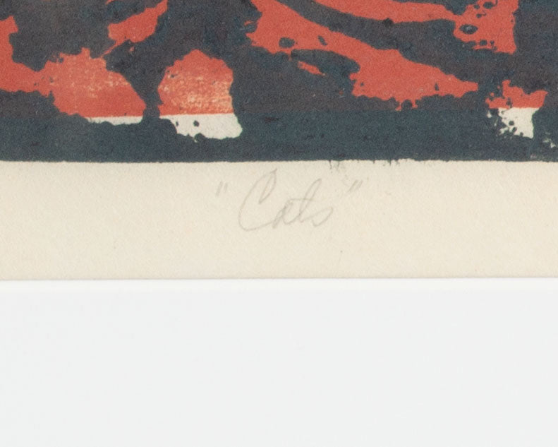 June Skowronski Onesti Signed “Cats” Artist’s Proof Woodblock Print