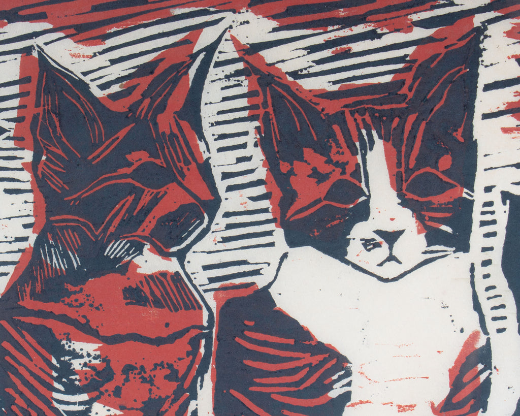 June Skowronski Onesti Signed “Cats” Artist’s Proof Woodblock Print