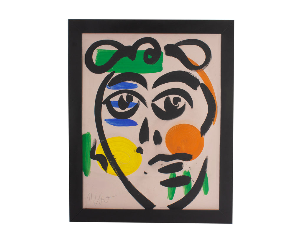 Peter Keil Signed Abstract Portrait Tempera Painting