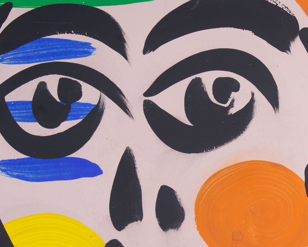 Peter Keil Signed Abstract Portrait Tempera Painting