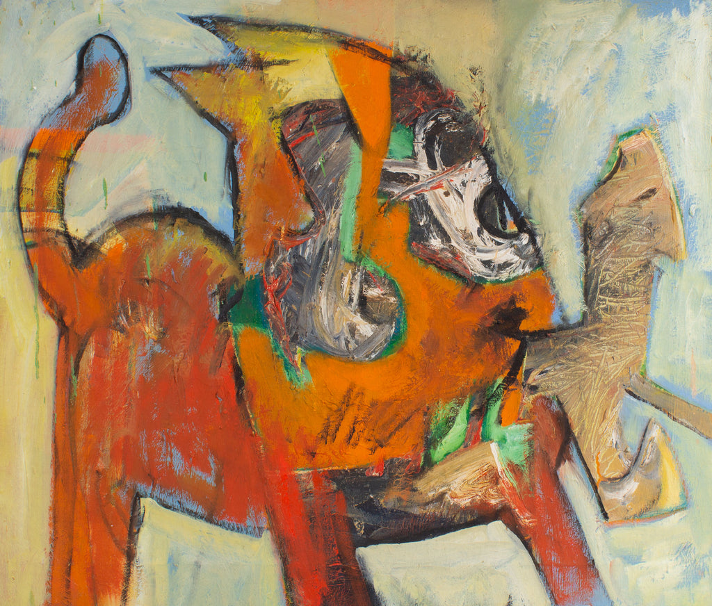 James L. Bruch Abstract Oil on Canvas Painting of a Cat