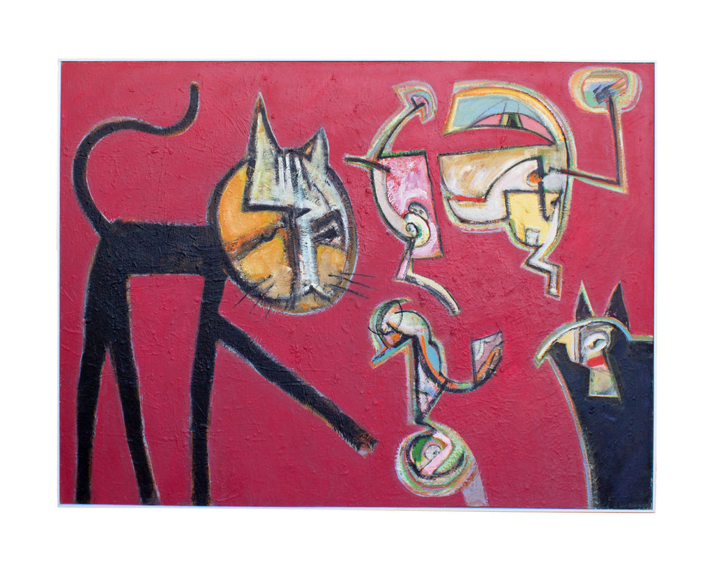 James L. Bruch Abstract Acrylic on Canvas Painting of Cats