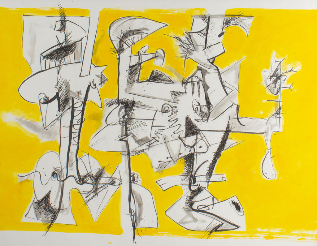 James L. Bruch Signed 2011 “What?” Abstract Mixed Media Drawing