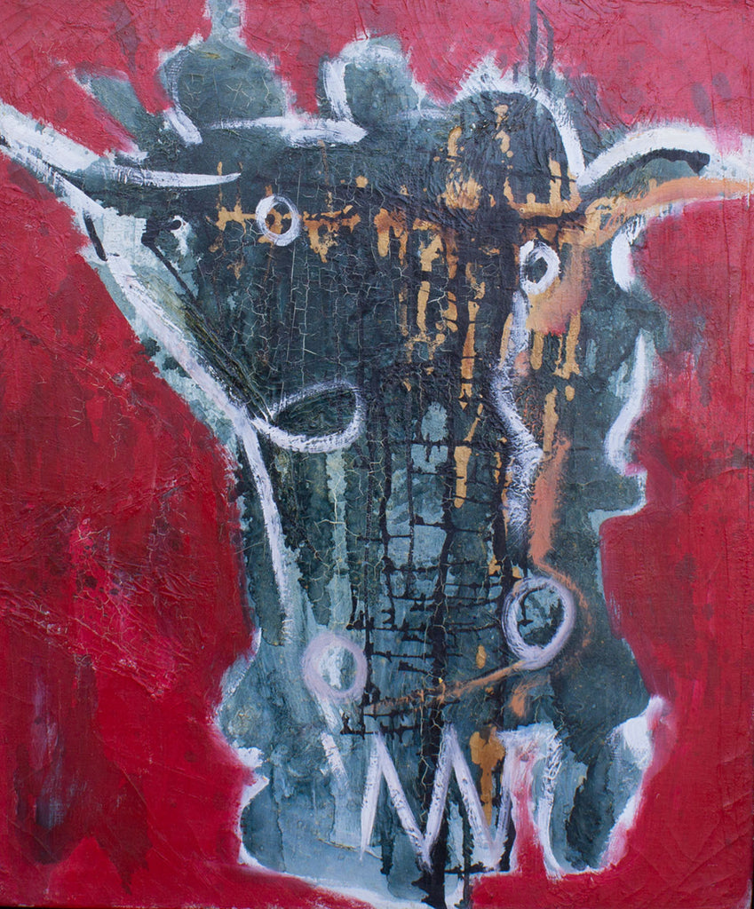James L. Bruch Signed 1960s Abstract Oil on Canvas Painting of a Bull