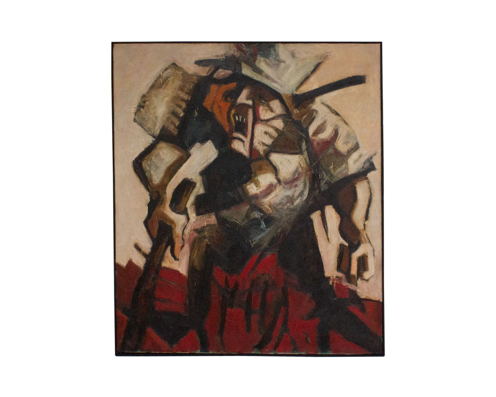James L. Bruch 1960s Abstract Oil on Canvas Painting of a Soldier