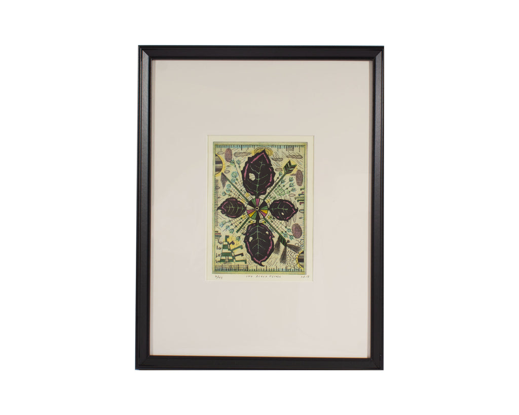 Tony Fitzpatrick Signed 2013 “The Black Petals” Limited Edition Color Etching