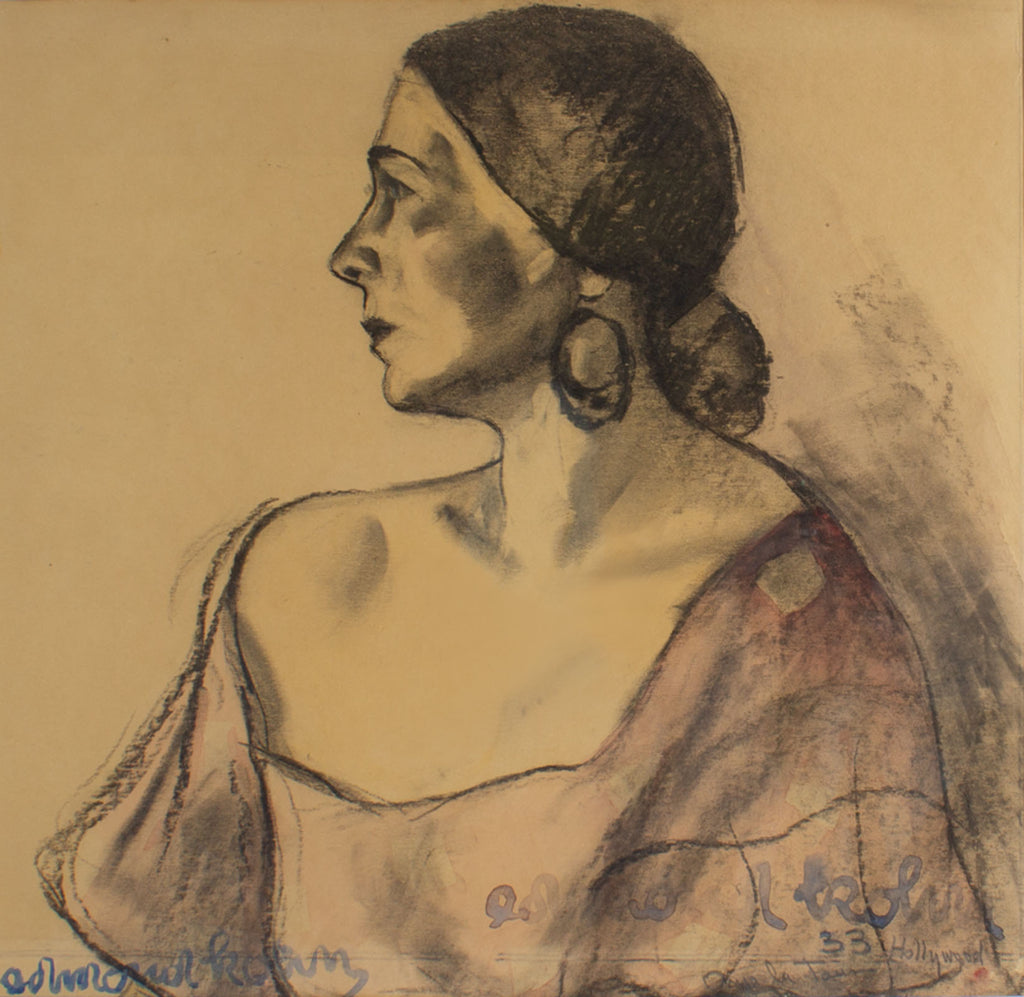 Edmond Kohn Signed 1933 “Onya La Tour, Hollywood” Mixed Media Portrait Drawing