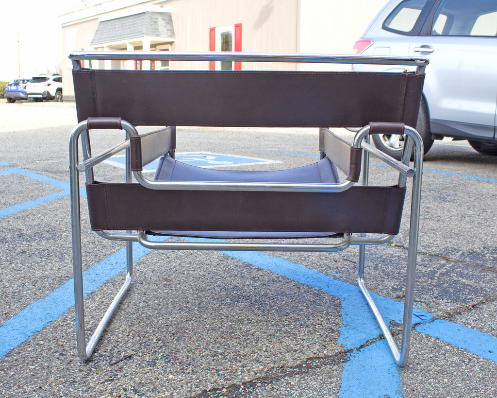 Marcel Breuer Knoll “Wassily” Brown Leather and Chrome Chair