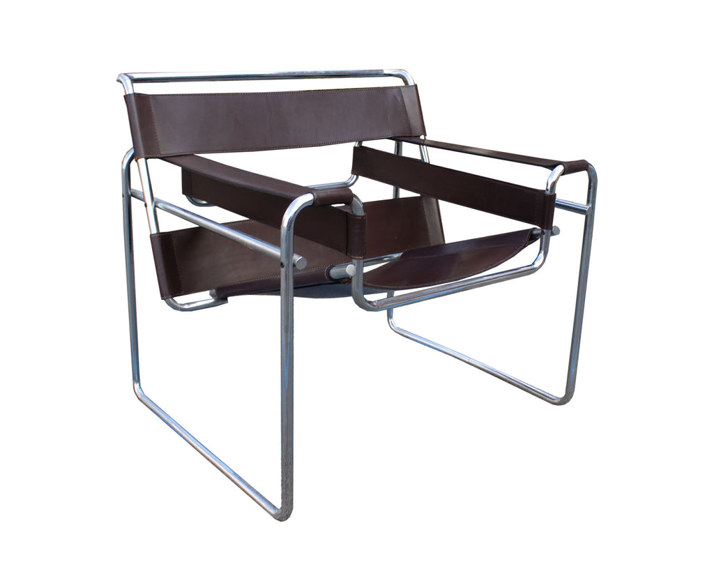 Marcel Bruer Knoll “Wassily” Brown Leather and Chrome Chair