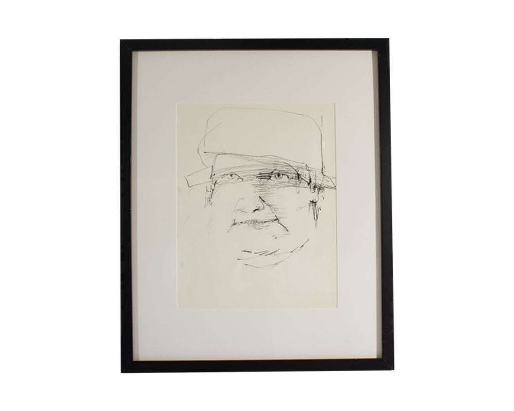 James Bruch 1960s Abstract Portrait Ink Drawing