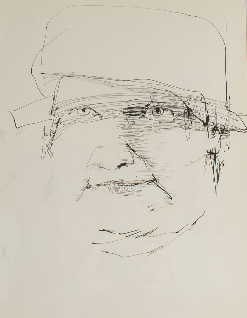 James Bruch 1960s Abstract Portrait Ink Drawing