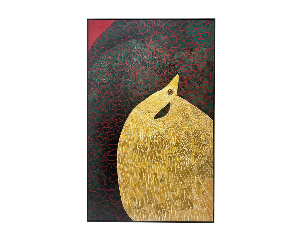 Gerald G. Boyce Abstract Oil and Gold Leaf Painting of a Bird